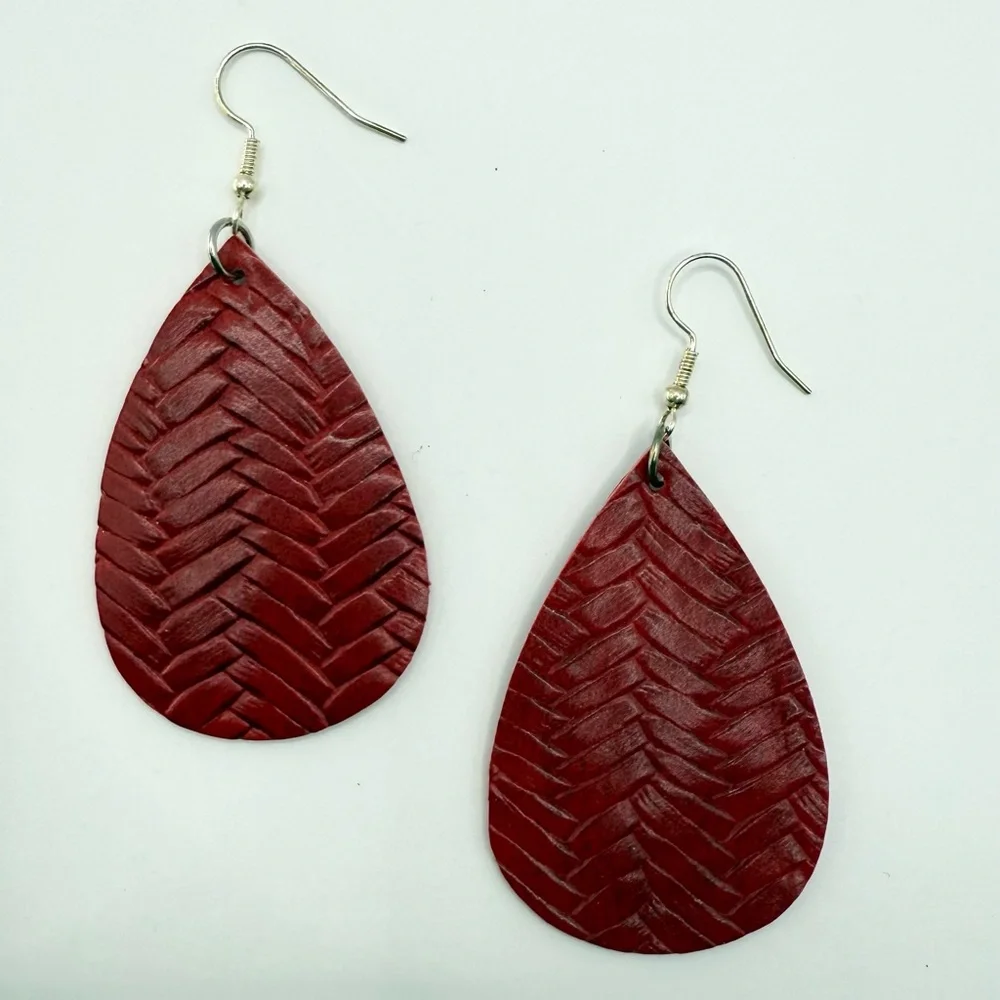 Braided Faux Leather Teardrop Earrings | Basket Weave Lightweight